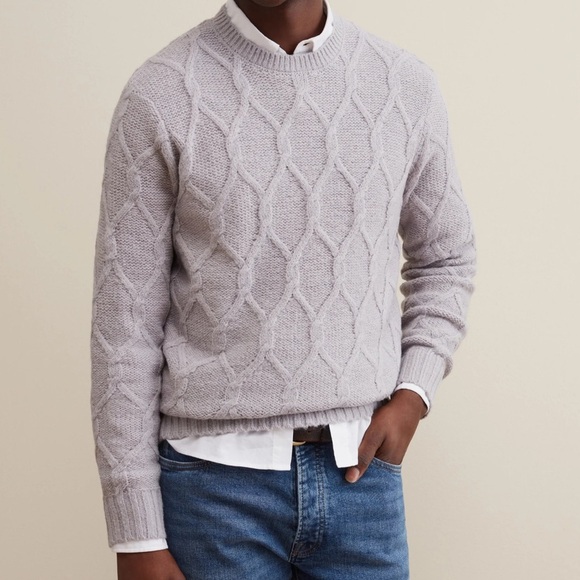 Piombo Navy Blue Diamond Motif Crewneck Sweater - Picture 2 of 6